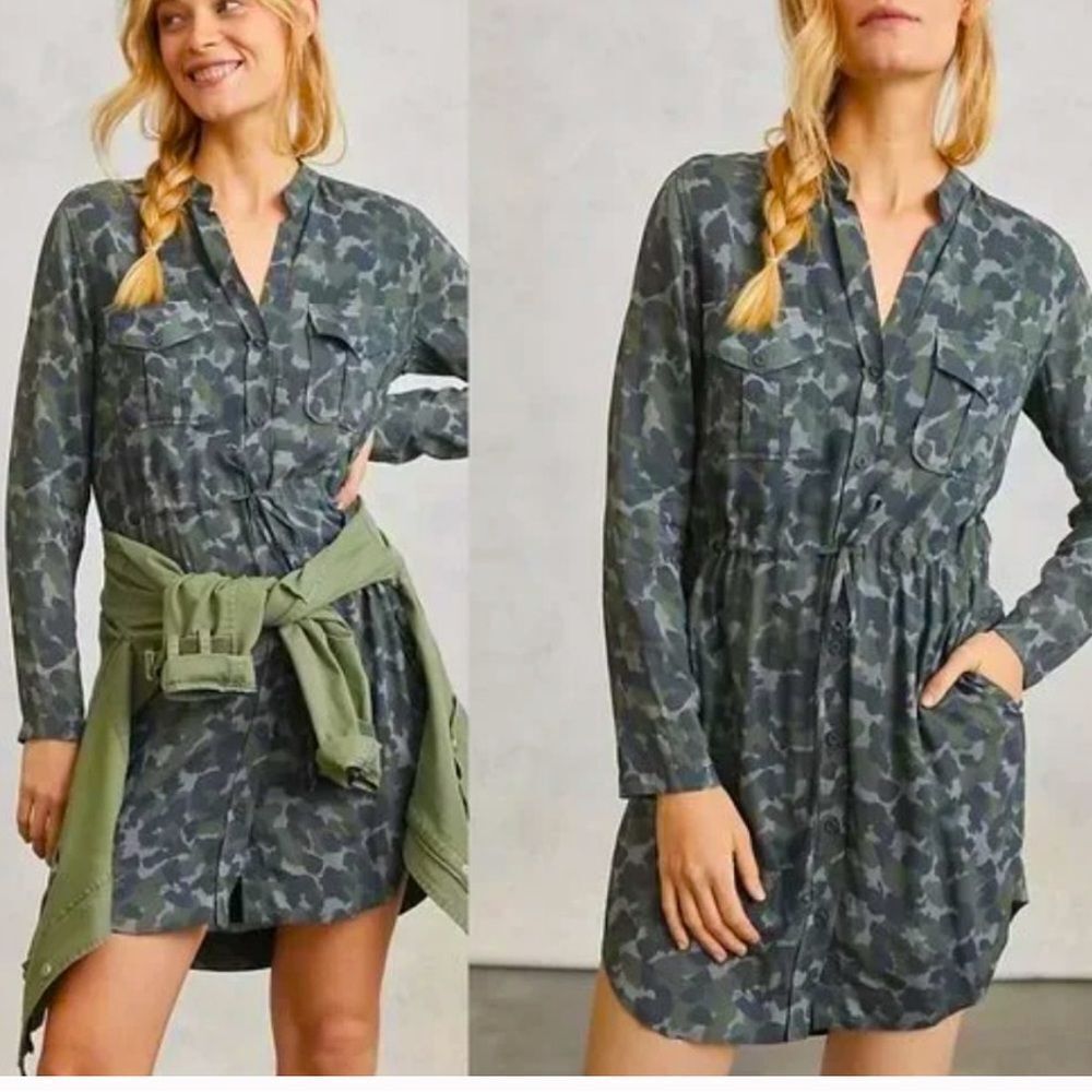 Anthropologie cloth and stone Green Camouflage Long Sleeve Dress size medium